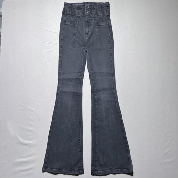We The Free Jayde Jeans Womens 25 Gray High Rise Retro Flare Waist Double Button - Picture 1 of 15